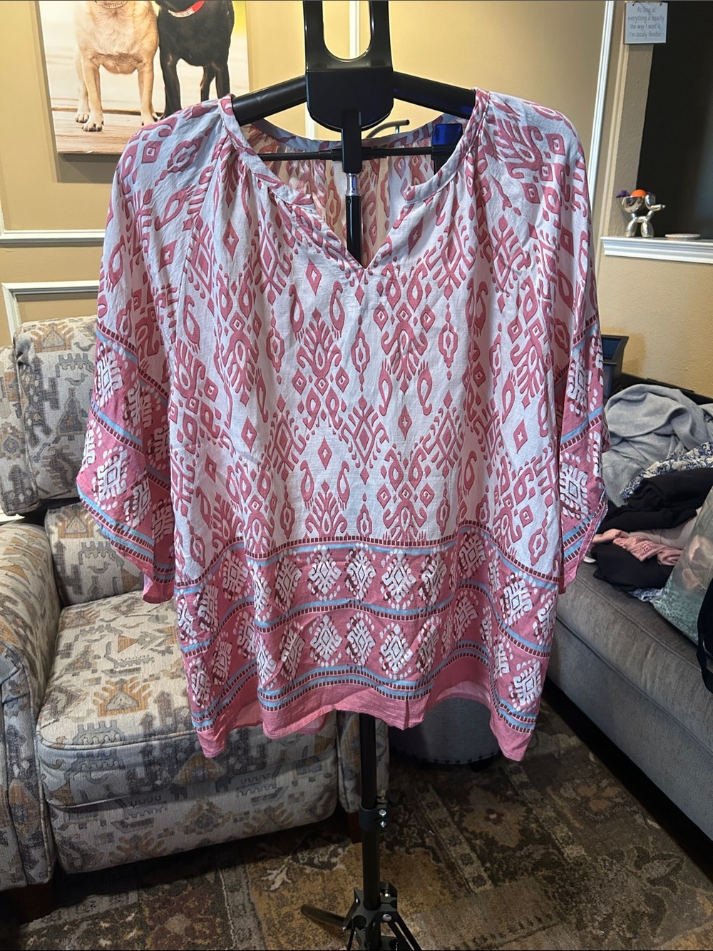Relaxed Pink Patterned Tunic Top